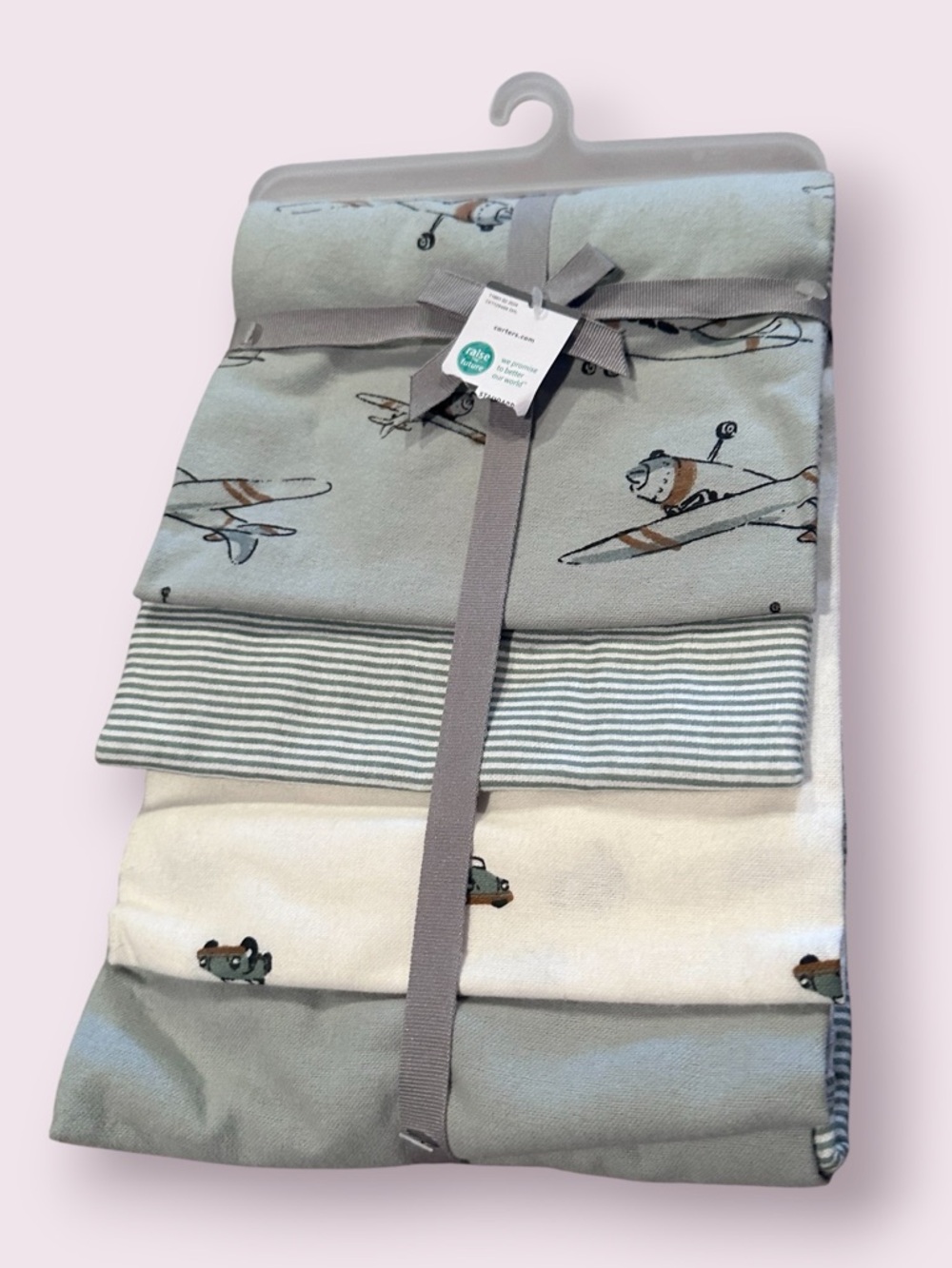 NWT Carter's Airplane Automobile Striped Print Baby Receiving Blanket Set - Picture 2 of 6